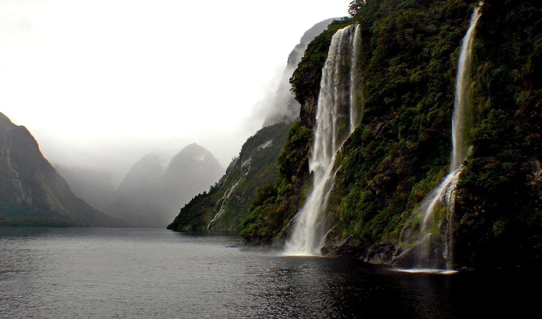 Waterfalls cascading into Doubtful Sound