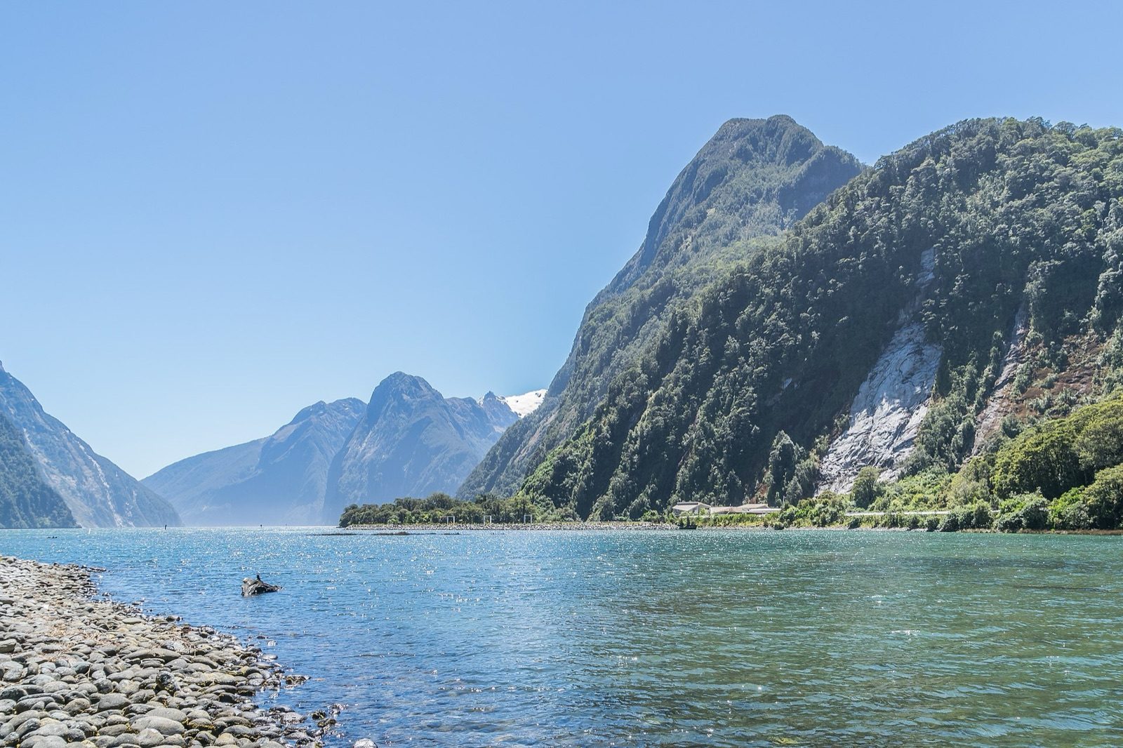 Milford Sound fiord cliffs and water